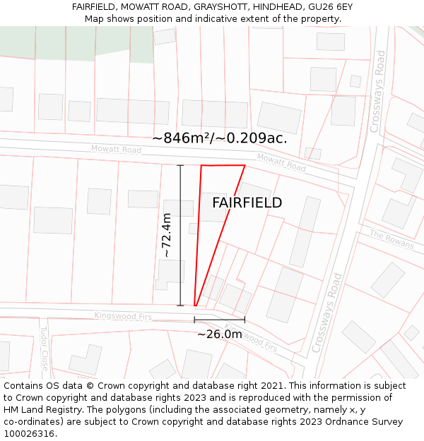 FAIRFIELD, MOWATT ROAD, GRAYSHOTT, HINDHEAD, GU26 6EY: Plot and title map