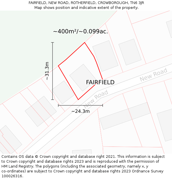 FAIRFIELD, NEW ROAD, ROTHERFIELD, CROWBOROUGH, TN6 3JR: Plot and title map