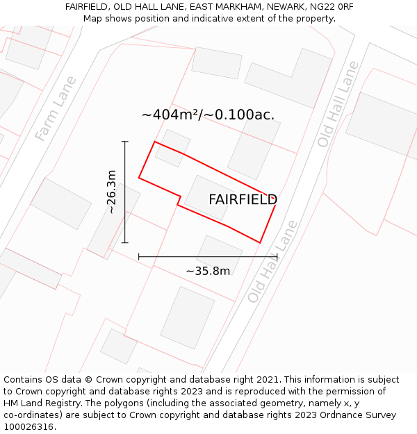FAIRFIELD, OLD HALL LANE, EAST MARKHAM, NEWARK, NG22 0RF: Plot and title map