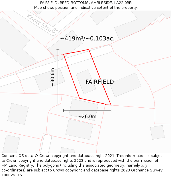 FAIRFIELD, REED BOTTOMS, AMBLESIDE, LA22 0RB: Plot and title map