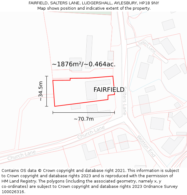 FAIRFIELD, SALTERS LANE, LUDGERSHALL, AYLESBURY, HP18 9NY: Plot and title map