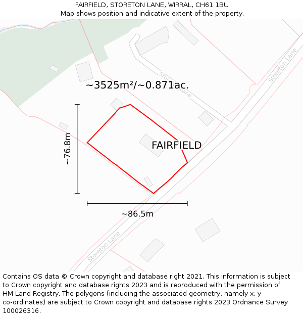 FAIRFIELD, STORETON LANE, WIRRAL, CH61 1BU: Plot and title map
