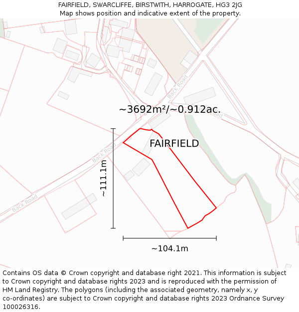 FAIRFIELD, SWARCLIFFE, BIRSTWITH, HARROGATE, HG3 2JG: Plot and title map