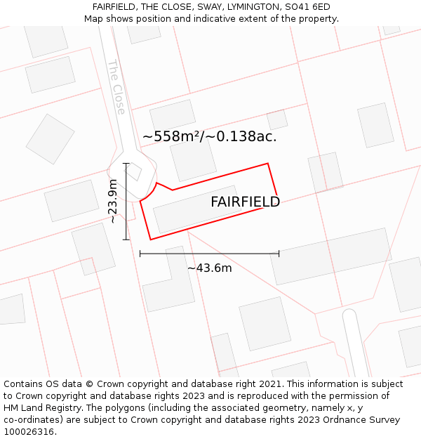 FAIRFIELD, THE CLOSE, SWAY, LYMINGTON, SO41 6ED: Plot and title map