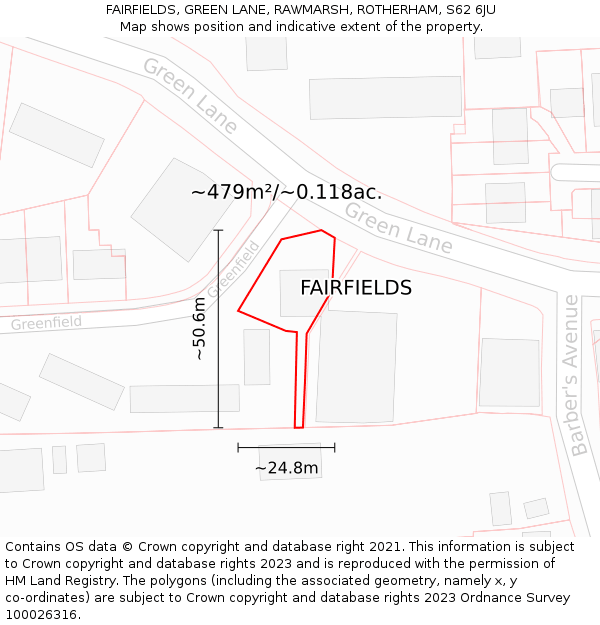 FAIRFIELDS, GREEN LANE, RAWMARSH, ROTHERHAM, S62 6JU: Plot and title map