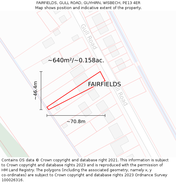 FAIRFIELDS, GULL ROAD, GUYHIRN, WISBECH, PE13 4ER: Plot and title map