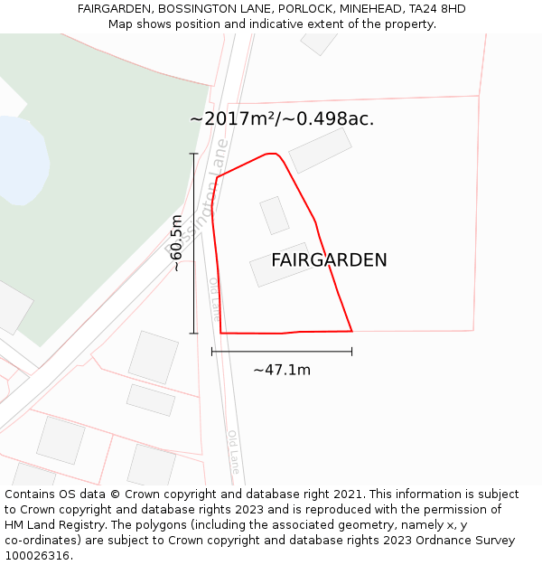 FAIRGARDEN, BOSSINGTON LANE, PORLOCK, MINEHEAD, TA24 8HD: Plot and title map
