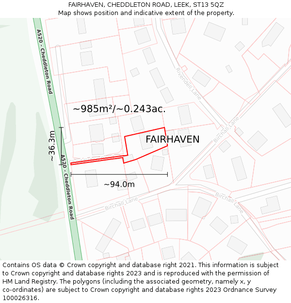 FAIRHAVEN, CHEDDLETON ROAD, LEEK, ST13 5QZ: Plot and title map