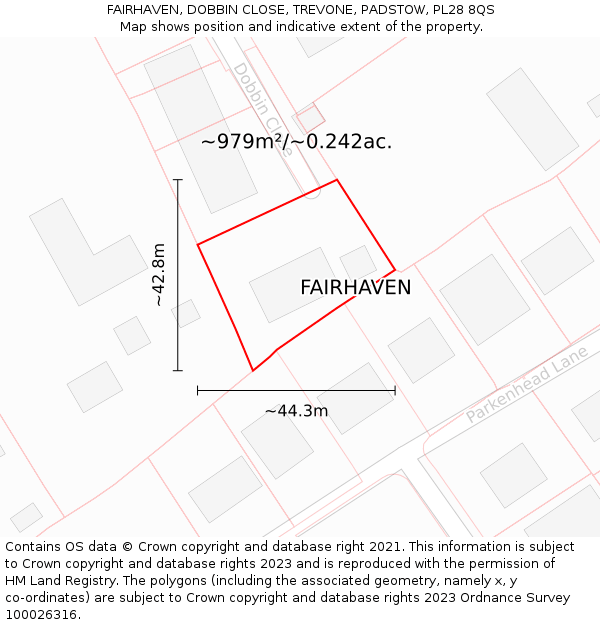 FAIRHAVEN, DOBBIN CLOSE, TREVONE, PADSTOW, PL28 8QS: Plot and title map