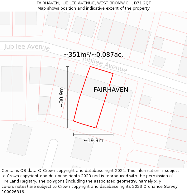FAIRHAVEN, JUBILEE AVENUE, WEST BROMWICH, B71 2QT: Plot and title map
