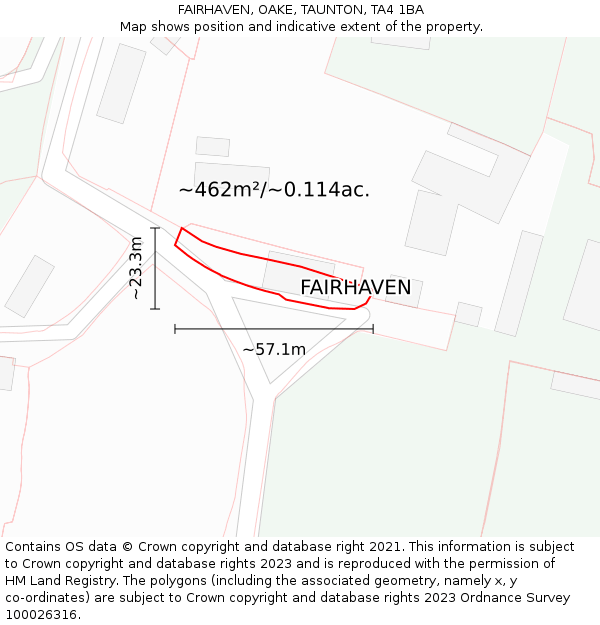 FAIRHAVEN, OAKE, TAUNTON, TA4 1BA: Plot and title map