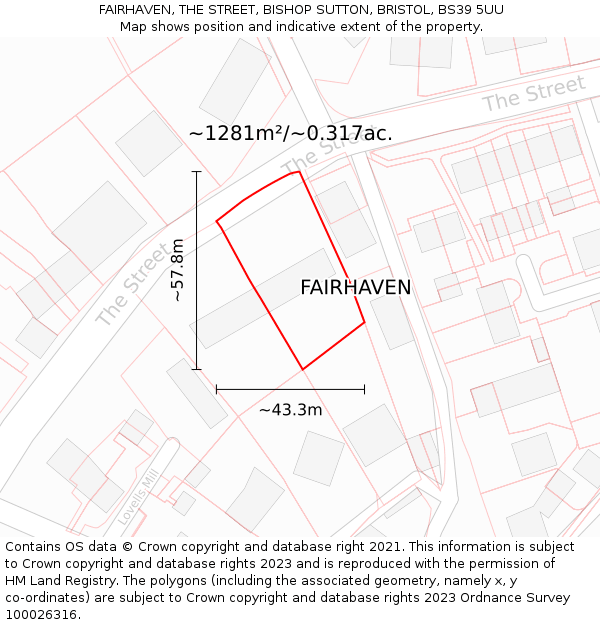 FAIRHAVEN, THE STREET, BISHOP SUTTON, BRISTOL, BS39 5UU: Plot and title map