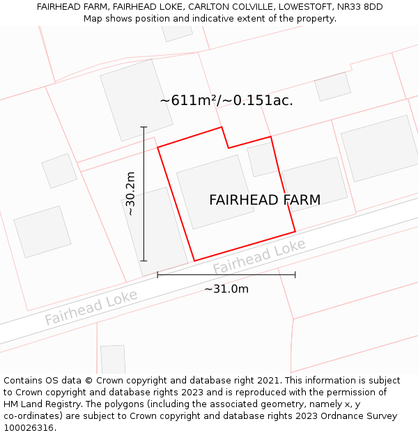 FAIRHEAD FARM, FAIRHEAD LOKE, CARLTON COLVILLE, LOWESTOFT, NR33 8DD: Plot and title map