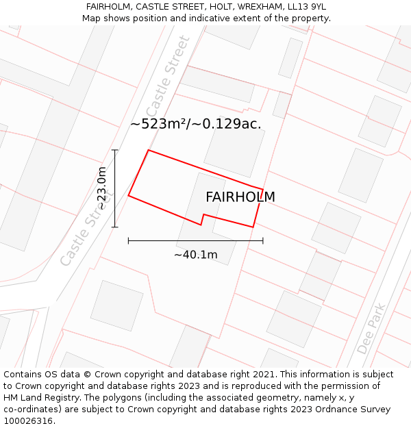 FAIRHOLM, CASTLE STREET, HOLT, WREXHAM, LL13 9YL: Plot and title map