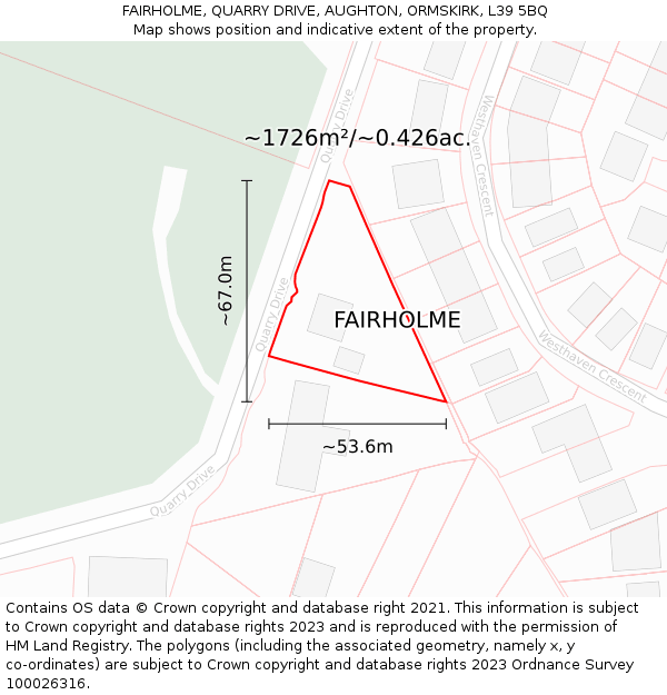 FAIRHOLME, QUARRY DRIVE, AUGHTON, ORMSKIRK, L39 5BQ: Plot and title map