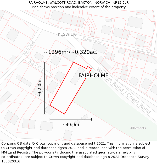 FAIRHOLME, WALCOTT ROAD, BACTON, NORWICH, NR12 0LR: Plot and title map
