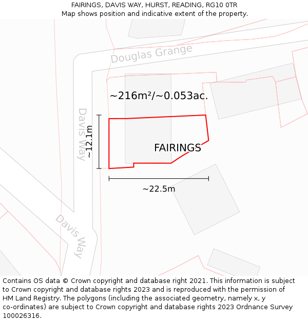 FAIRINGS, DAVIS WAY, HURST, READING, RG10 0TR: Plot and title map