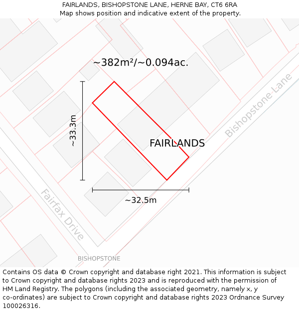 FAIRLANDS, BISHOPSTONE LANE, HERNE BAY, CT6 6RA: Plot and title map