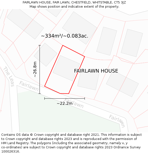 FAIRLAWN HOUSE, FAIR LAWN, CHESTFIELD, WHITSTABLE, CT5 3JZ: Plot and title map