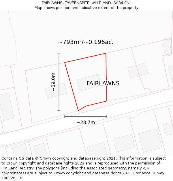 FAIRLAWNS, TAVERNSPITE, WHITLAND, SA34 0NL: Plot and title map