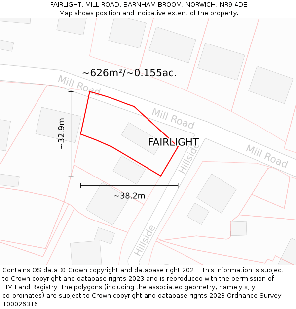 FAIRLIGHT, MILL ROAD, BARNHAM BROOM, NORWICH, NR9 4DE: Plot and title map