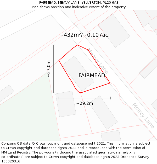 FAIRMEAD, MEAVY LANE, YELVERTON, PL20 6AE: Plot and title map