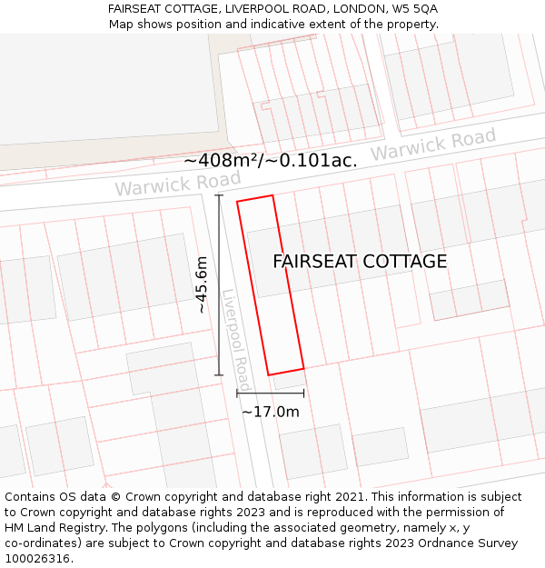 FAIRSEAT COTTAGE, LIVERPOOL ROAD, LONDON, W5 5QA: Plot and title map
