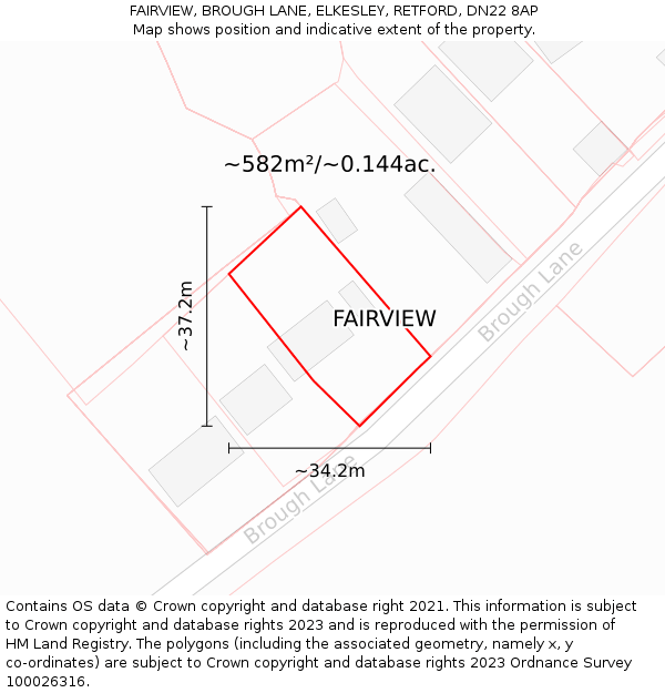 FAIRVIEW, BROUGH LANE, ELKESLEY, RETFORD, DN22 8AP: Plot and title map