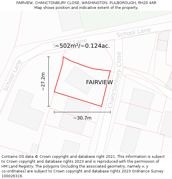 FAIRVIEW, CHANCTONBURY CLOSE, WASHINGTON, PULBOROUGH, RH20 4AR: Plot and title map