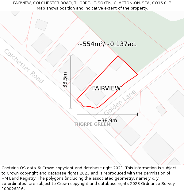 FAIRVIEW, COLCHESTER ROAD, THORPE-LE-SOKEN, CLACTON-ON-SEA, CO16 0LB: Plot and title map