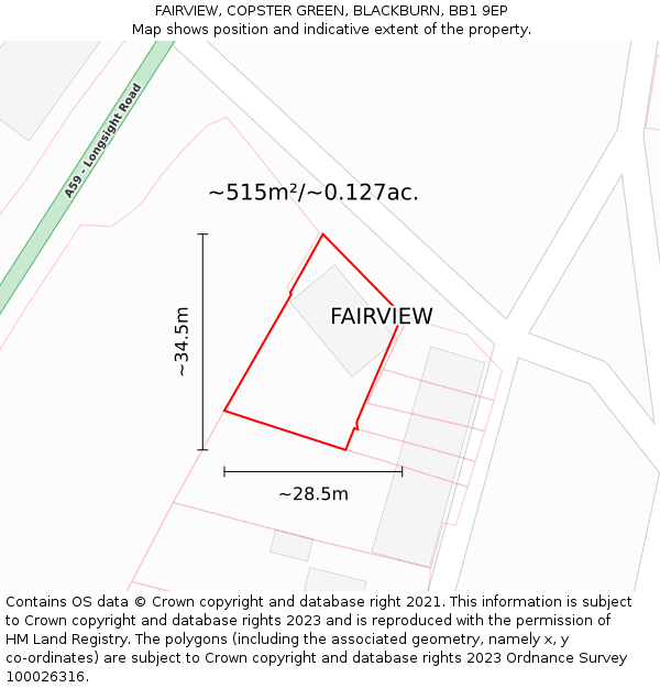 FAIRVIEW, COPSTER GREEN, BLACKBURN, BB1 9EP: Plot and title map