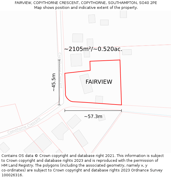 FAIRVIEW, COPYTHORNE CRESCENT, COPYTHORNE, SOUTHAMPTON, SO40 2PE: Plot and title map