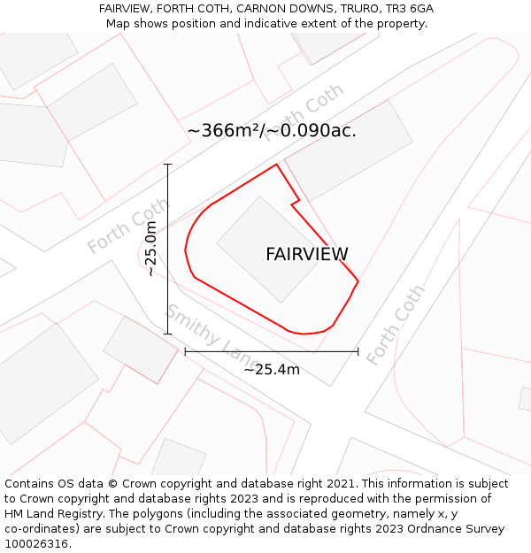 FAIRVIEW, FORTH COTH, CARNON DOWNS, TRURO, TR3 6GA: Plot and title map