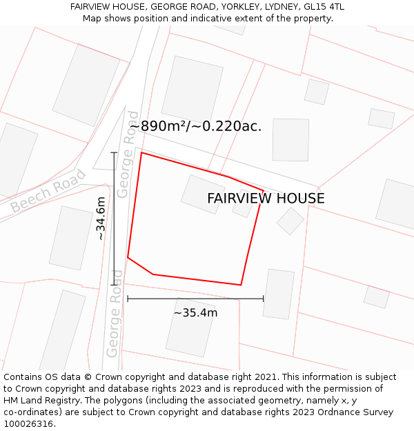 FAIRVIEW HOUSE, GEORGE ROAD, YORKLEY, LYDNEY, GL15 4TL: Plot and title map