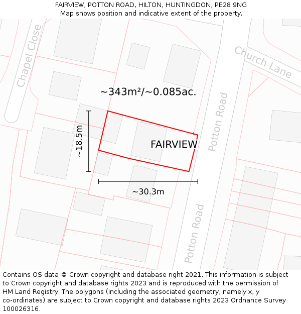 FAIRVIEW, POTTON ROAD, HILTON, HUNTINGDON, PE28 9NG: Plot and title map