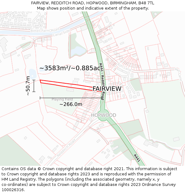FAIRVIEW, REDDITCH ROAD, HOPWOOD, BIRMINGHAM, B48 7TL: Plot and title map