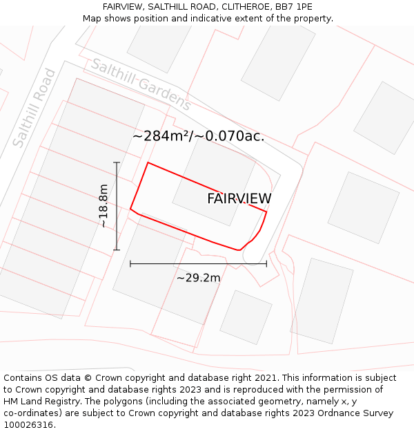 FAIRVIEW, SALTHILL ROAD, CLITHEROE, BB7 1PE: Plot and title map