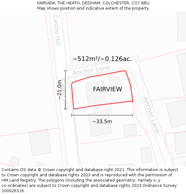FAIRVIEW, THE HEATH, DEDHAM, COLCHESTER, CO7 6BU: Plot and title map