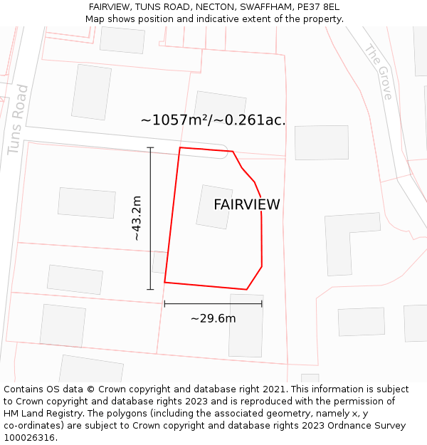 FAIRVIEW, TUNS ROAD, NECTON, SWAFFHAM, PE37 8EL: Plot and title map
