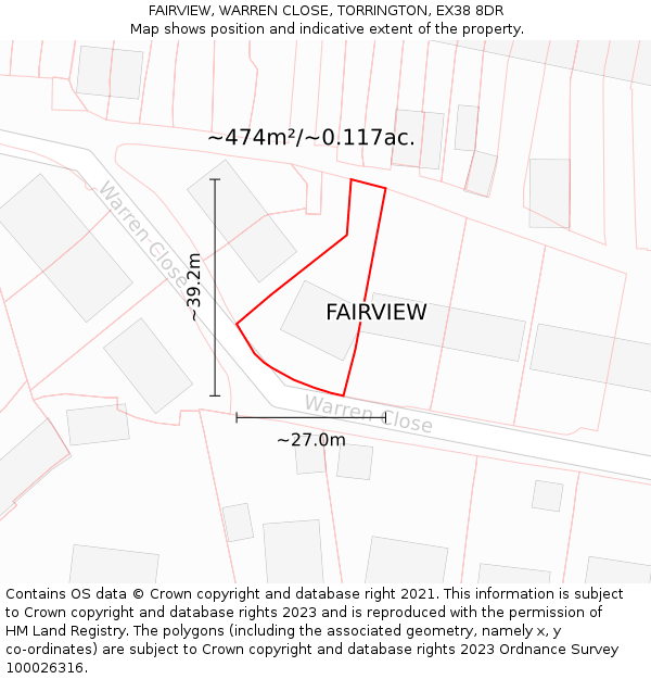 FAIRVIEW, WARREN CLOSE, TORRINGTON, EX38 8DR: Plot and title map