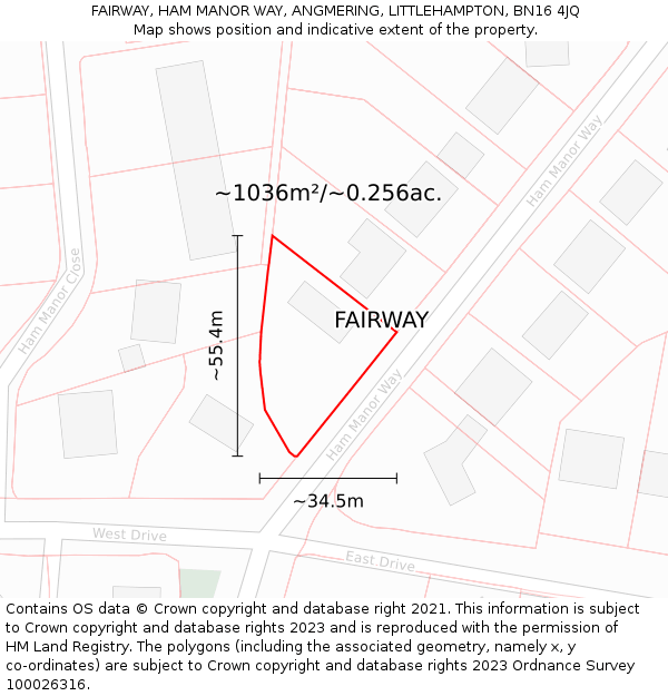 FAIRWAY, HAM MANOR WAY, ANGMERING, LITTLEHAMPTON, BN16 4JQ: Plot and title map