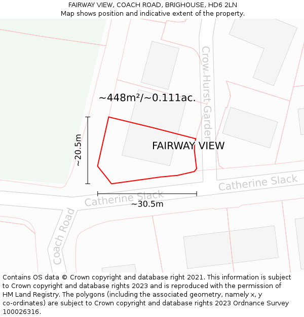 FAIRWAY VIEW, COACH ROAD, BRIGHOUSE, HD6 2LN: Plot and title map