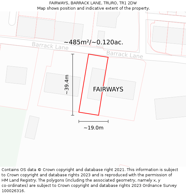FAIRWAYS, BARRACK LANE, TRURO, TR1 2DW: Plot and title map