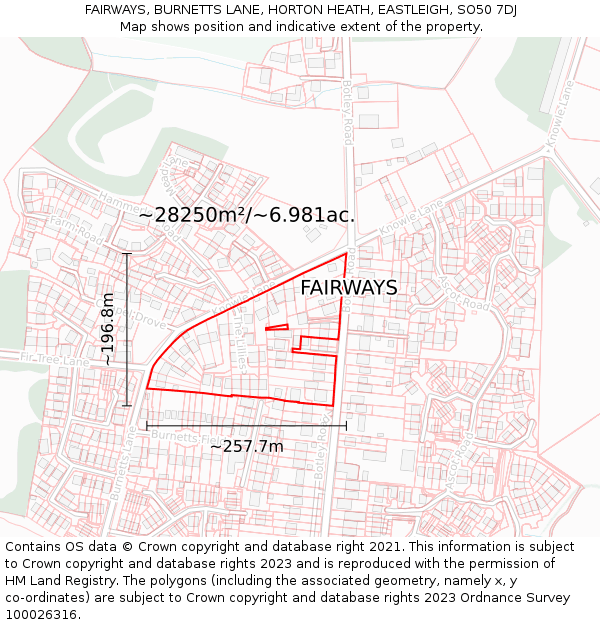 FAIRWAYS, BURNETTS LANE, HORTON HEATH, EASTLEIGH, SO50 7DJ: Plot and title map