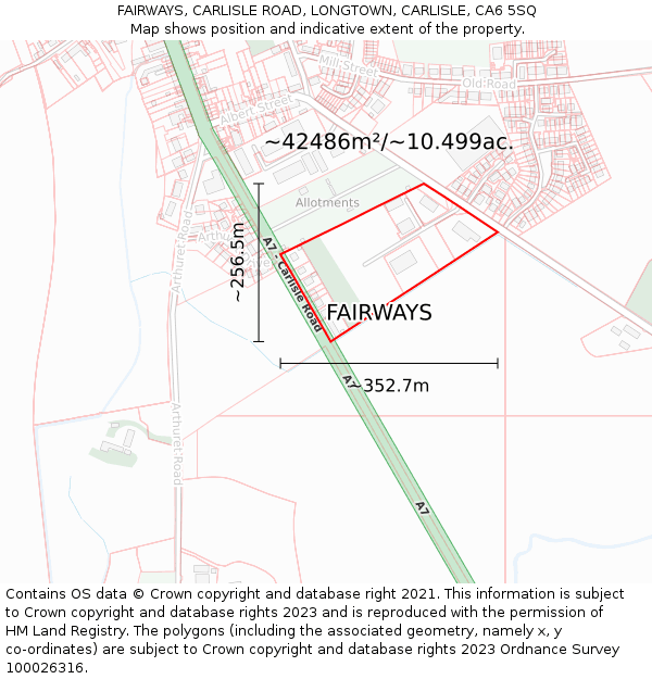 FAIRWAYS, CARLISLE ROAD, LONGTOWN, CARLISLE, CA6 5SQ: Plot and title map