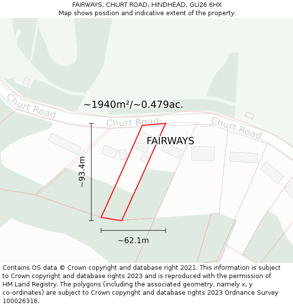FAIRWAYS, CHURT ROAD, HINDHEAD, GU26 6HX: Plot and title map