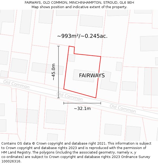FAIRWAYS, OLD COMMON, MINCHINHAMPTON, STROUD, GL6 9EH: Plot and title map