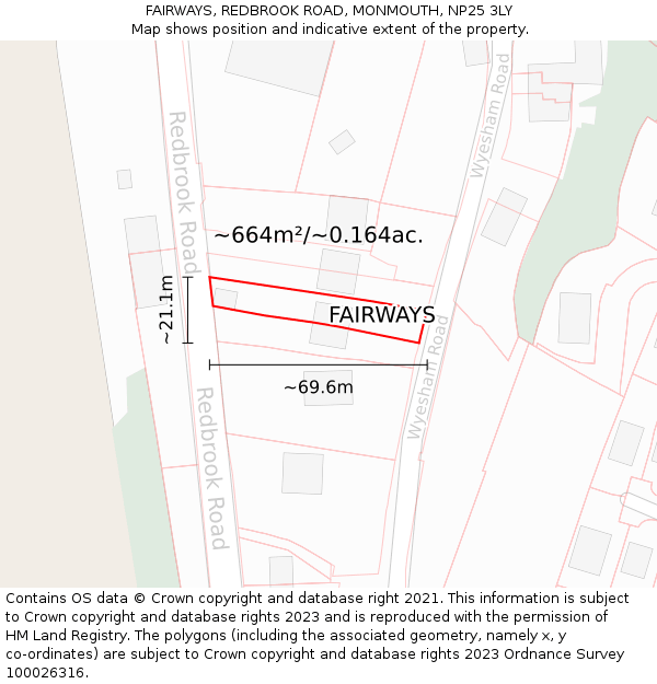FAIRWAYS, REDBROOK ROAD, MONMOUTH, NP25 3LY: Plot and title map