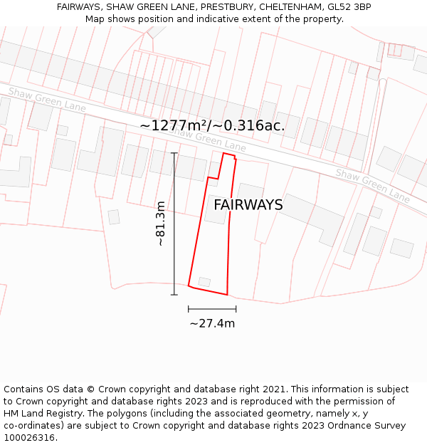 FAIRWAYS, SHAW GREEN LANE, PRESTBURY, CHELTENHAM, GL52 3BP: Plot and title map