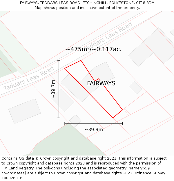 FAIRWAYS, TEDDARS LEAS ROAD, ETCHINGHILL, FOLKESTONE, CT18 8DA: Plot and title map